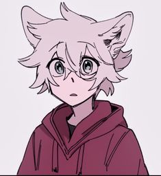 an anime character wearing glasses and a hoodie with the cat ears on his head