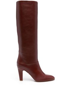 chestnut brown calf leather almond toe knee-high branded insole contrast lining high tapered heel leather sole pull-on style Suede Cowboy Boots, Chloe Boots, Chestnut Boots, Chloe Brown, Brown Boots Women, Black Boots Tall, Tall Leather Boots, Chestnut Brown, Van Cleef Arpels