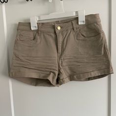 Brand: H&M Size: 8 Color: Khaki Never Worn, New With Tags H&m High-waisted Cotton Shorts, H&m Fitted Cotton Shorts, Fitted Cotton Shorts By H&m, Trendy Fitted H&m Shorts, Brown Casual Bottoms From H&m, H&m Brown Bottoms For Spring, H&m Brown Casual Bottoms, Womens Khaki Shorts, Maternity Jean Shorts