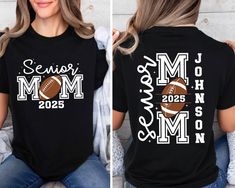 Personalized Senior Football Mom 2025 Shirt, Football Mama Shirt,Sports Mom Shirt,Football Mom Gift,Game Day Shirt,Football Mom Life  Our T-shirts are made from premium materials and printed using advanced technology to ensure exceptional quality and comfort. Features: Premium brand: Gildan Soft Style Professionally printed using advanced technology Unisex size for a comfortable fit Made from soft, breathable cotton for all-day comfort Durable construction to withstand repeated wear and tear Easy Ordering: 1.Browse our design options. 2.Choose your size and color. 3.Choose the quantity you want. 4.Click "Add to Cart" to complete your purchase. Order Fulfillment: 💍Production time: 1-2 business days 💍Shipping time: 3-5 working days after production Return Policy: 💍Returns and exchanges ar Mom Squad Shirt, Senior Night Shirts For Family Football, Senior Mom Football Shirt Ideas, Senior Football Mom Shirts, Football Banquet, Football Mom Gifts, Senior Football, Shirts Diy, Sports Mom Shirts