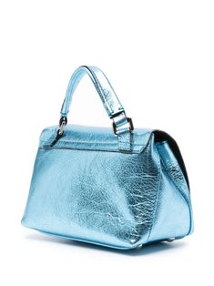 sky blue calf leather metallic finish crinkled finish silver-tone hardware adjustable detachable shoulder strap single top handle main compartment internal slip pocket internal appliqué logo full lining metal feet foldover top with turn-clasp fastening This piece comes complete with a protective dust bag. This item is in size UNI and the color is Blue Metallic Bag, Pumps Flat, Crossbody Tote, Leather Gloves, Boot Sandals, Leather Accessories, Clutch Handbag, Sneaker Boots, Mini Bag