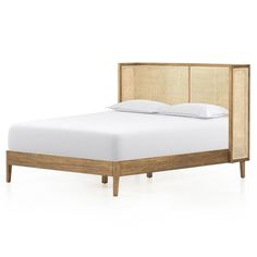 Annette Coastal Beach Natural Woven Cane Wood Wingback Bed - Queen Cane Beds, Cane Bed, Wingback Bed, Curved Headboard, Adjustable Mattress, Solid Wood Bed, Panel Headboard, Beds & Bed Frames, Frame Headboard