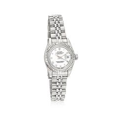 Pre-Owned Rolex Datejust Women's 26mm Automatic Stainless Steel, 18kt White Gold Watch. C. 1991. Experience the renowned luxury of a pre-owned Rolex with this Datejust women's watch. The timepiece features Swiss automatic movement, synthetic sapphire crystal, 26mm case, white dial with Roman numeral markers, 18kt white gold bezel, and stainless steel crown and jubilee bracelet that finishes with a foldover clasp. Water-resistant up to 100M. Pre-owned Rolex 18kt white gold and stainless steel wat Classic Watch Bands With Polished Finish, Rolex Datejust Women, White Gold Watch, Steel Crown, Rolex Watches Women, Gold Rolex, Buy Bags, Fine Jewelery, Jewelry Lookbook