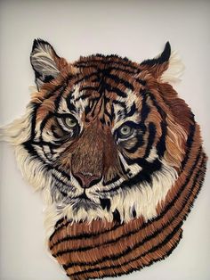 a drawing of a tiger's face on a white wall