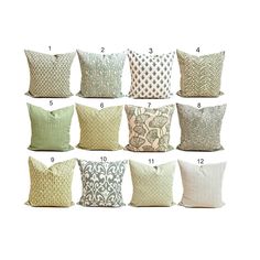 pillows with different patterns and sizes are shown in the image, including one for each pillow