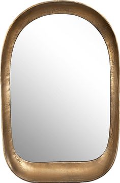 a mirror that is shaped like an oval frame with gold paint on the bottom and sides