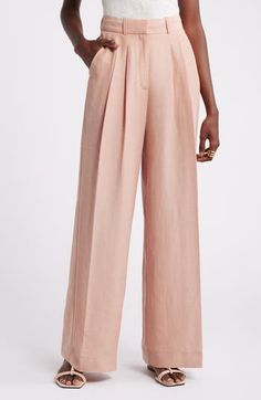 Add casual polish in linen-kissed pants tailored with neat pleats and flowy wide legs for a touch of comfort. Zip fly with hook-and-bar closure 45% cupro, 28% linen, 27% lyocell Machine wash, line dry Imported Pants Nordstrom, Pleated Wide Leg Pants, Pants Tailored, Serene Nature, High Waist Wide Leg Pants, Brown Fits, Astr The Label, Affordable Wedding, Pleated Pants