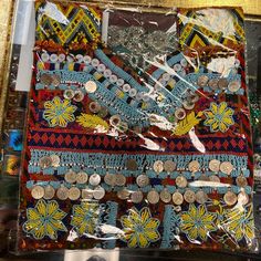 an assortment of buttons and other decorative items