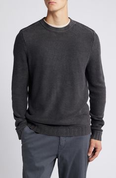 Rolled edges and reversed seams relax the vibe of this sweater knit from cotton-blend yarns and finished with a soft wash that perfectly breaks in the look and feel. Crewneck Long sleeves with ribbed cuffs 60% cotton, 40% acrylic Machine wash, dry flat Imported Washed Black Relaxed Fit Sweater For Fall, Casual Washed Crew Sweater, Casual Washed Crew Neck Sweater, Casual Washed Black Sweater With Ribbed Cuffs, Washed Black Crew Neck Sweater With Ribbed Cuffs, Crew Neck Washed Sweater For Winter, Washed Crew Neck Sweater For Winter, Winter Washed Crew Neck Sweater, Casual Washed Cotton Sweater