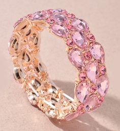 This glamorous pink rhinestone stretch bracelet is the perfect statement piece! Luxury Pink Ruby Bracelets, Pink Bracelets, Hair Accessories Pearl, Color Crush, Holiday Jewelry, Pink Rhinestones, Pink Bracelet, Ear Warmers, Pink Crystal