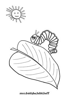 a caterpillar on a leaf with the sun in the background coloring page for kids