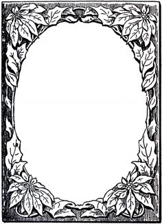 a black and white drawing of a square frame with leaves on the border, vintage line drawing or engraving illustration