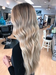 Balayage Hair Blonde Babylights, Long Bangs On Long Hair, Hair Inspiration Brunette Balayage, Full Blonde Balayage On Brown Hair, Blond Hair Colors Ideas, Vanilla Blonde Balayage Dark Roots, Sand Blonde Balayage, Blonde Balayage Summer, Hair Inspiration Balayage