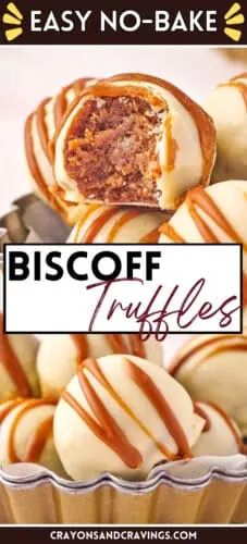 a close up of some tasty looking desserts with text overlay that says biscoff truffles