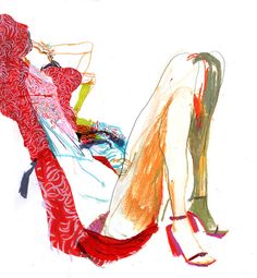 a drawing of a woman sitting on the ground with her legs crossed and wearing high heels