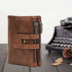 Ships Within 7-9 Days New Genuine Leather Brown Wallet With Coin Pocket For Business, Brown Business Wallet With Coin Pocket, Classic Brown Wallet With Zipper Pocket, Luxury Leather Wallet With Zipper Pocket, Leather Bifold Bags With Interior Card Slots, Modern Bifold Bag With Coin Pocket, Bifold Modern Bag With Coin Pocket, Brown Bifold Wallet With Zipper Pocket, Brown Wallet With Leather Lining For Everyday Carry