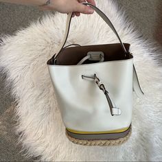 Nwot White Furla Bucket Bag. Never Used Or Worn! Super Cute Style For Summer Or A Tropical Vacation. A Great Size And Deal! White Bucket Bag With Leather Handles, White Bucket Shoulder Bag With Leather Handles, White Leather Bucket Bag, White Bucket Shoulder Bag With Handles, White Leather Handles Bucket Shoulder Bag, Casual White Bucket Bag For Errands, White Bucket Bag With Handles For Travel, Cream Bucket Bag With Detachable Strap For Errands, White Leather Bucket Bag With Handles