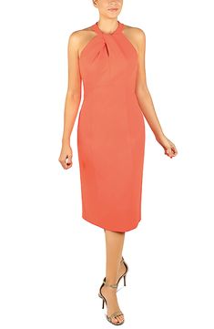 Elegantly vie for best-dressed wedding guest in a blush-hued sheath dress artfully structured with a twist at the neck to highlight the sleeveless silhouette. 41" length (size 8) Hidden back zip; keyhole with button-and-loop closure Jewel neck Sleeveless, with cutaway shoulders Lined 94% polyester, 6% spandex Machine wash, tumble dry Imported Women's Clothing | Julia Jordan Twist Neck Sheath Dress Fitted Bodycon Dress With Keyhole Back, Fitted Dresses With Keyhole Back, Chic Midi Dress With Back Zipper, Chic Solid Midi Dress With Back Zipper, Elegant Keyhole Back Dress For Spring, Elegant Spring Dresses With Keyhole Back, Elegant Spring Midi Dress With Keyhole Back, Fitted Midi Dress With Keyhole Back, Stretch Dresses With Keyhole Back