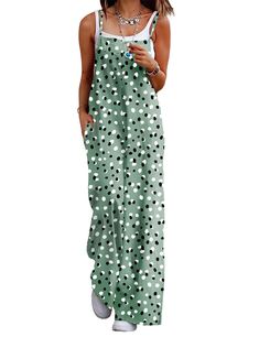 PRICES MAY VARY. Indulge in the comfort and softness of our long bib pants jumpsuit. These summer jumpsuits for women are made of 100% cotton. Soft, comfortable and airy for hot summer and humid days.As a bohemian overalls for women, it comes with a vibrant floral print, that can be eye-catching in the crowd,these long bib pants will add a splash of color to your summer wardrobe. Adjustable Spaghetti Straps, Side Split Wide Leg, Loose Waist, Ankle-Length Cropped, Low Crotch, 2 Inserting Pockets Bohemian Overalls, Summer Jumpsuits For Women, Wide Leg Overalls, Summer Jumpsuits, Overalls For Women, Pants Jumpsuit, Trendy Jumpsuit, Womens Closet, Jumpsuit Summer