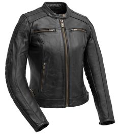 PRICES MAY VARY. Functionality: Adjustable, Enhanced flexibility, Zippered sleeves with gusset Pocket Details: Two zippered vented chest pockets, Two lower zippered pockets, Two conceal carry pockets with bullet snaps and tapered holsters Style Features: Biker style w The Jada is a true motorcyclist's leather jacket, crafted from soft perforated naked cowhide. The perforations or small holes in the leather allow for increased airflow and ventilation. This improved breathability helps to regulate body temperature Fitted Leather Jacket With Pockets For Motorcycling, Fitted Biker Jacket With Pockets For Motorcycling, Fitted Moto Biker Jacket With Pockets, Motorcycle Leather, Leather Denim, Motorcycle Women, Black Friday Shopping, Body Temperature, Leather Motorcycle Jacket