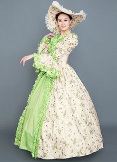 High-end Green And Orange Floral Rococo Southern Belle Marie Antoinette Dress Medieval Reenactment Theater Costume     Condition: Brand New   Color:  As Picture   Material: Satins And Lace   Silhouette: Ball Gown   Sleeve Length: Full Sleeve   Dresses Length:Floor-Length   Neckline: Square Collar   Decoration: Ruffle   Style: Vintage     Includes: Dress + Hat Historical Baroque Fancy Dress, Baroque Historical Dress For Costume Party, Historical Baroque Costume Dress, Historical Victorian Dress For Costume Party, Medieval Ruffle Dresses For Costume Party, Medieval Ruffled Dresses For Costume Party, Historical Design Vintage Dress For Costume, Rococo Victorian Dress For Costume Party, Vintage Dresses For Medieval Festivals