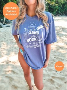 The perfect shirt for your next trip to the beach! Especially if you are a book lover, and love to read! Then this is the shirt for you! Also makes a great gift for mom, friend, sister, a reading lover, and a beach lover.  Sizes: small-3XL Size up for baggy look! Comfort Colors introduces its garment-dyed t-shirt; a fully customizable tee made 100% with ring-spun cotton. The soft-washed, garment-dyed fabric brings extra coziness to your wardrobe while the relaxed fit makes it an excellent daily choice. The double-needle stitching throughout the tee makes it highly durable while the lack of side-seams helps the shirt retain its tubular shape. .: 100% ring-spun cotton .: Medium fabric (6.1 oz/yd² (206.8 g/m .: Relaxed fit .: Sewn-in twill label Summer Bookish T-shirt With Letter Print, Fun Letter Print T-shirt For Summer, Summer Graphic Print Bookish T-shirt, Blue Summer T-shirt With Funny Text, Blue T-shirt For Family Vacation In Summer, Blue T-shirt For Family Vacation Summer, Blue Funny Text T-shirt For Summer, Summer Bookish Tops With Letter Print, Bookish Style Letter Print Summer Tops