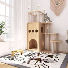 a cat house in the corner of a living room