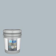 a gray paint bucket with the lid open