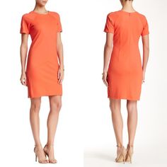 New With Tags! Crew Neck. Short Sleeves. Back Zip Closure With Hook-And-Eye Clasp. Split Sides With Side Zip Closure. Approx. 19” Pit To Pit, 38” Length 65% Rayon, 30% Nylon, 5% Spandex. Machine Wash. Fit: This Style Fits True To Size. Color: Orange Fitted Orange Mini Dress For Work, Orange Fitted Dresses For Workwear, Fitted Orange Dress For Workwear, Fitted Orange Dresses For Workwear, Orange Fitted Dresses For Work, Hawaii Dress, Red Cocktail Dress, Zip Dress, Tie Waist Dress