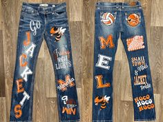 Homecoming Spirit Jeans School Pride Jeans Senior Jeans Spirit Jeans Football Jeans HOCO Jeans - Etsy Decorated Jeans For Homecoming, Painted Football Jeans, Spirt Jeans Homecoming, Spirit Jeans Ideas Cheer, Senior Jeans Vinyl, Painted Jeans For Football Games, Painted Jeans Diy School Spirit, Decorated Jeans School Spirit, Painted Homecoming Jeans