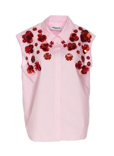 Spring Shirt With Embellished Collar, Spring Workwear Shirt Embellished, Spring Embellished Cotton Shirt, Spring Sleeveless Blouse, Collared Cotton Blouse For Party, Trendy Sleeveless Spring Shirt, Pink Summer Party Shirt, Spring Embellished Sleeveless Blouse, Embellished Sleeveless Blouse For Spring