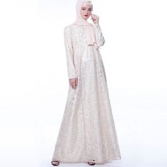 a woman in a white dress and hijab is posing for the camera on a white background