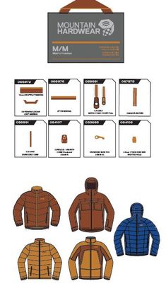 the mountain hardwear jacket is shown in three different colors and sizes, with instructions on how to use it