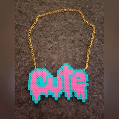 Handmade Perler Melting Cute Rave Necklace Fun Blue Necklace For Gift, Trendy Handmade Pink Beaded Necklaces, Trendy Customized Pink Necklaces, Fun Blue Handmade Necklaces, Fun Pink Handmade Necklaces, Fun Pink Beaded Necklaces For Gifts, Cute Handmade Pink Necklaces, Handmade Cute Necklace For Party, Fun Pink Handmade Necklace