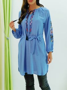 Women's Boho Dress V-Neck Embroidery Floral Bohemian Dress Vintage Tribal Tassel Mini Dresses Spring Festival Embroidered V-neck Dress, Bohemian V-neck Dress With Embroidered Neckline, Traditional V-neck Boho Dress For Spring, Spring Long Sleeve Embroidered Kaftan, Embroidered V-neck Bohemian Dress, Peasant Dress With Embroidered Long Sleeves, Folk Style Tunic Dress With Embroidered Sleeves, Folk Style V-neck Dress With Embroidered Hem, Bohemian Kaftan With Embroidered Long Sleeves