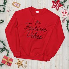 Festive Vibe Holiday Sweatshirt Illustrated Christmas Tree, Cheer Funny, United Monograms, Glad Tidings, S Monogram, Holiday Sweatshirt, Women Christmas, Christmas Hoodies, Sweatshirt Christmas