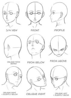 how to draw anime heads with different angles and hair styles for the face, head, shoulders