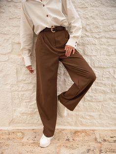 F00148548-102 Brown Office Pants With Pockets, Straight Brown Pants For Office, Brown Straight Pants For Office, Brown Straight Work Pants For Fall, Brown Work Pants For Fall, Brown Pants With Belt Loops And Loose Fit, Office Brown Trousers, Brown Straight Leg Work Pants, Brown Fall Trousers Work Pants