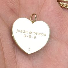 Great example of how we can easily customize the engraving for any personalized gift desired! And be sure to take advantage of the 10% off Valentine’s Day sale which is automatically applied upon checkout towards any minimum purchase of $250.00 💖💝💖 Customizable Heart-shaped Yellow Gold Jewelry, Personalized Heart Cut Gold-plated Jewelry, Personalized Heart Cut Gold Plated Jewelry, Customizable Gold Heart Pendant Jewelry, Gold Heart Necklace Stamped 14k For Wedding, Customizable Gold Heart Necklace In Sterling Silver, 14k Gold Pendant Necklace For Anniversary, Heart Cut Charms Jewelry For Wedding, Customizable Yellow Gold Necklace For Valentine's Day