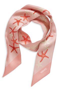 Starfish bring this season's vacation-ready vibrancy to a slender scarf fashioned in Italy from fluid silk. 2" x 34 1/2" 100% silk Dry clean Made in Italy Designer Pink Silk Scarf, Pink Silk Scarf For Beach, Pink Luxury Silk Scarf, Pink Silk Scarf For Summer Beach, Luxury Silk Scarves For Summer, Elegant Silk Scarves For Beach, Luxury Silk Scarf For Summer, Pink Silk Scarf For Summer, Silk Scarves For Beach In Summer