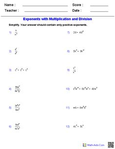 exponents with multiplation and division worksheet for grade 2 students