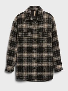 Oversized Italian Bouclé Shirt Jacket | Banana Republic Casual Wool Shacket For Fall, Winter Wool Button-up Shacket, Wool Button-up Shacket For Winter, Wool Shacket For Fall Workwear, Wool Button-up Tops For Fall, Fall Wool Shacket For Workwear, Fall Wool Button-up Top, Wool Tops For Fall And Cold Weather, Plaid Wool Shacket For Winter