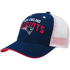 Show that the newest member to the New England Patriots fan club is big on team spirit with this Core Lockup mesh back snapback hat. This lid features bold team graphics across the crown and breathable mid and rear panels for comfortable all-day wear. Your kiddo will love finishing off their New England Patriots game day outfit with this fun cap!Show that the newest member to the New England Patriots fan club is big on team spirit with this Core Lockup mesh back snapback hat. This lid features b Casual Mesh Snapback Hat For Sports Events, Curved Bill Hat With Team Logo For Sports Event, Navy Snapback Hat With Flat Bill For Fans, Sporty Mesh Snapback Hat For Baseball Season, Navy Collegiate Snapback Hat For Baseball Season, Navy Snapback Baseball Cap For Fans, Mesh Snapback Hat For Baseball Season Sports Events, Curved Visor Hats For Sports Fans, Sporty White Baseball Cap With Mesh Back