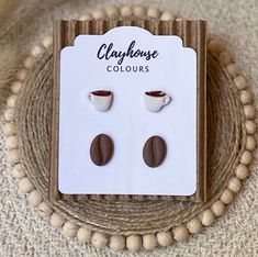 Coffee Cup and Bean Clay Stud Set-Earrings-Dear Me Southern Boutique, located in DeRidder, Louisiana Earrings Coffee, Shipping Packages, Stud Set, Handmade Polymer Clay, Small Batches, Polymer Clay Earrings, Clay Earrings, Louisiana, Coffee Cup