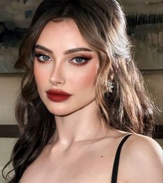 Sultry Natural Makeup, Soft Glam Makeup For Engagement, Wedding Makeup For Hazel Eyes Light Skin, French Glam Makeup, Elegant Makeup Aesthetic, Soft Glam Makeup For Red Dress, Vintage Inspired Makeup Looks, Wedding Makeup Red Dress, Makeup Ideas For White Outfit