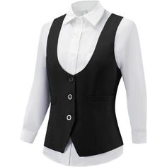 80% Polyester, 20% Viscose Button Closure Machine Wash Women's Suit Vests: High Quality Material, The Material Of Vest Is Soft And Lightweight. No Fading, No Distortion, Anti-Wrinkle, Elastic Resistant Washing And Durability Are High Quality, Smooth, Is Not Easy To Pilling. Casual & Elegant Looking:Women Suit Vest Is Designed With Classic Solid Color, Sleeveless ,V-Neck, U-Back,Double Breasted, Real Insert Pocket ,Handkerchief Hem . The Back Adjustable Waistcoat Offers A More Accurate Fit, Makes Winter Workwear Vest With Buttons, Fall Business Casual Vest With Buttons, Business Vest With Button Closure For Fall, Business Vest With Buttons For Fall, Lapel Collar Vest With Buttons For Workwear, Fall Business Vest With Button Closure, Fitted Vest With Lapel Collar For Fall, Fitted Vest With Snap Buttons For Work, Fitted Vest With Buttons And Lapel Collar