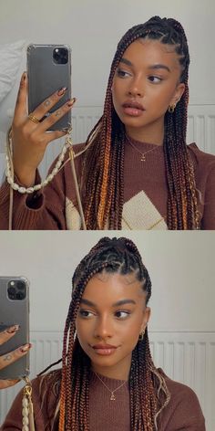 Black Women Box Braids With Color, Box Braids Mixed Colors Black Women, Mixed Color Box Braids Black Women, Boho Braids Hairstyles For Black Women, Box Braid Mixed Color, Cool Box Braids Color, Box Braids For Mixed Women, Mixed Box Braids Colors, Box Braids Color Ideas Black Women