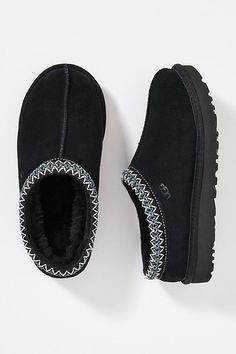 Suede upper Shearling insole Rubber sole Slip-on styling Imported | Tasman Slippers by UGG in Black, Women's, Size: 6, Rubber/Suede/Shearling at Anthropologie