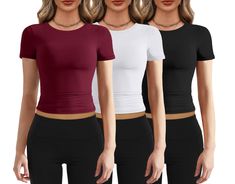 PRICES MAY VARY. Material: Womens tight short sleeve shirts. Made of 95%Polyester,5%Elastane stretch fabric. Soft and elastic, lightweight and Comfortable to wear. Design: Going out tops for women. Sexy shirt, cropped length, slim fit tops, short sleeve, crew neck, solid color, plain undershirt, perfect matching with cargo pants. This tee shirt is the must-have item in your wardrobe. Occassion: Basic t shirts great for women, juniors, teens, girls. Perfect for daily casual wear, streetwear, home Basic Crop Tops, Tight Crop Top, Slim Fit Crop Top, Color Plain, Short Sleeve Shirt Women, Slim Fit Top, Basic Shirts, Slim Fit Shorts, Shorts With Tights