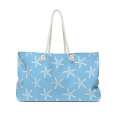 STARFISH BEACH BAG We love the beach as much as you do. That’s why we created our oversized beach bags. They’re durable, lightweight, and perfect for your next day at the beach. The bag is large enough to fit all your beach essentials from sunscreen and sunglasses to your favorite cover-up and beach towel. Its comfortable rope handles make carrying everything a breeze. One size: 24"x13" .: 100% Spun Polyester.: T-bottom to help keep it upright.: Cream sheeting interior lining Qualifies for FREE Large Beach Bag For Summer, Large Beach Bag With Large Capacity, Large Beach Bag With Large Capacity For Vacation, Large Capacity Weekender Bag For Beach, White Casual Bag For Poolside, Casual White Bag For Poolside, Blue Tote Bag For Poolside, Blue Rectangular Beach Bag For Poolside, Oversized Beach Bags